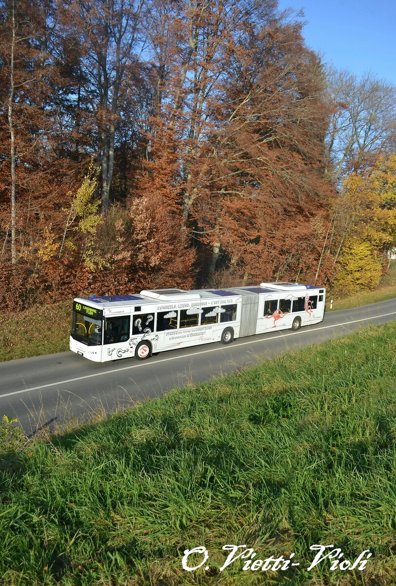 Autobus Articulé Neoplan Centroliner 610 avec la pub Suisseenergie
Ici à Lausanne Prélaz-les-Roses 
Le 14 Novembre 2011