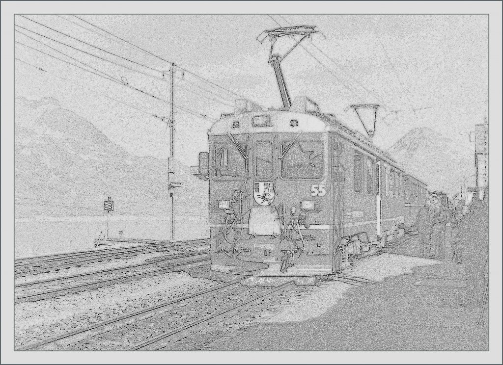 Skizzen der Berninabahn oder Sinn oder Unsinn der modernen Bildbearbeitung...
das bunte Original Scan-Bild gibt es hier zu sehen:
 
http://bahnamateurbilder.startbilder.de/bilder/1024/192697.jpg

Bernina Ospizio im Herbst 1993 