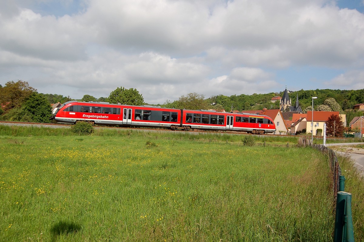 DB 642 557 der Erzgebirgsbahn als RB 23748 von Chemnitz Hbf nach Laucha, am 10.05.2014 in Ro�bach. (Foto: dampflok015)