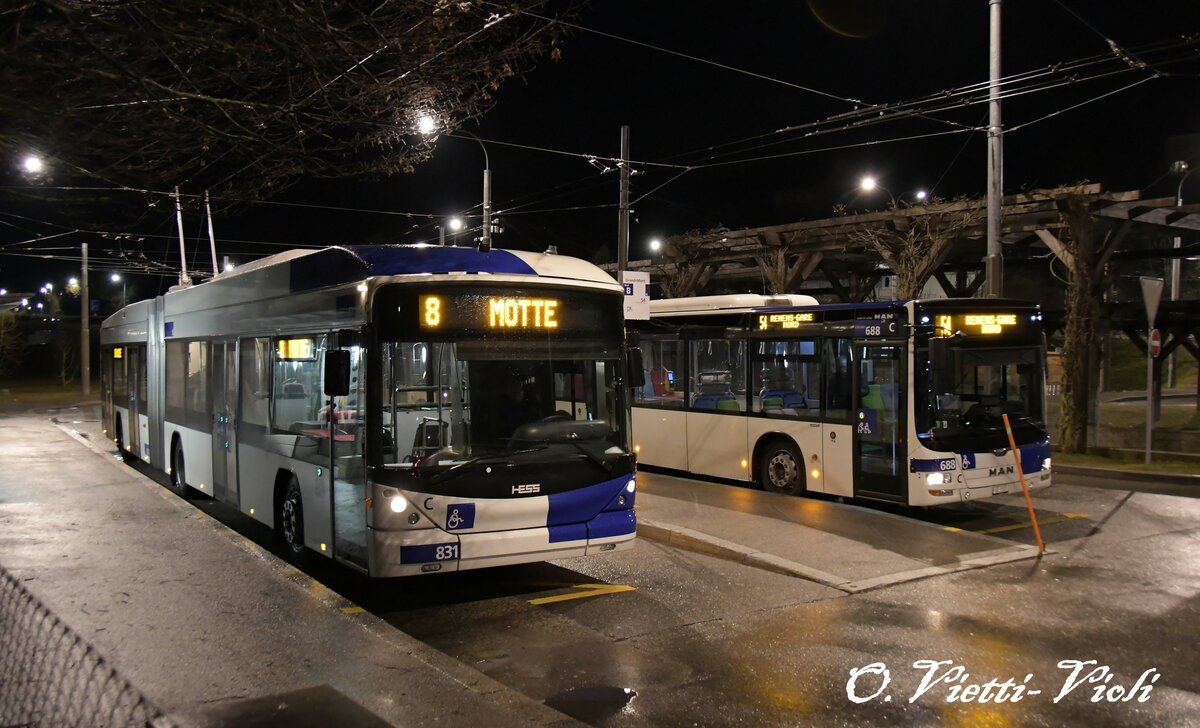 Trolleybus articulé Hess BGT-N2C 831 
Ici au Mont-sur-Lausanne Grand-Mont
le 29 Janvier 2020
