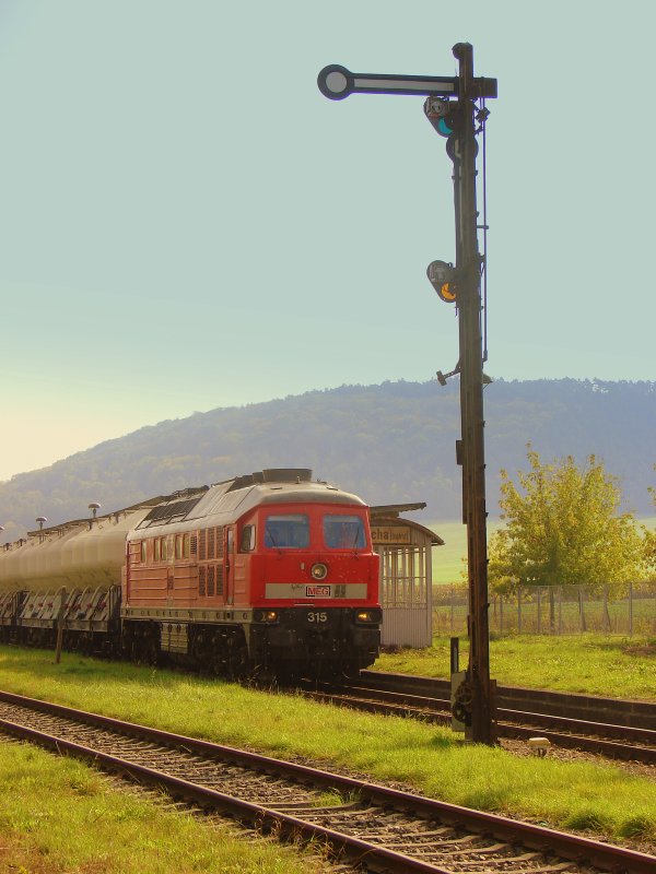 MEG 315 (92 80 1232 489-5 D-MEG) mit einem Zementleerzug nach Karsdorf, im Bf Laucha; 07.10.2007 (Foto: Dieter Thomas)