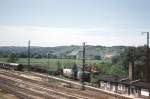 Eine Lok der BR 110 mit einem Nahg�terzug aus Laucha, am 03.06.1980 bei der Einfahrt in Naumburg (S) Hbf.