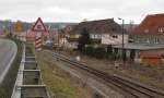 Das Unstrutbahngleis und die Reste zweier Anschlussgleise im ehemaligen Bf Freyburg.