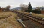 Die Einfahrtsweiche am Westkopf vom Bf Laucha; 28.01.2011