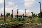Vier KEG MAN Schienenbusse am 03.06.1998 vermutlich auf �berf�hrungsfahrt nach Karsdorf, bei Ausfahrt in Laucha.