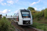 Start Mitteldeutschland 1648 930 + 1648 932 als RB 80562 von Naumburg (S) Ost nach Ro�leben, am 13.09.2025 in Karsdorf Bbf.