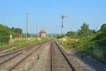 Das Ausfahrtssignal in Richtung Naumburg, am 10.08.2015 im ehem.