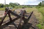 Nach getaner Arbeit erfolgte eine wohlverdiente Pause neben dem Prellbock des ehemaligen Anschlu�bahngleis des Kaliwerkes in Ro�leben.