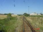 Die Einfahrtsweiche vom Bahnhof Gehofen am 08.09.2004, Fahrtrichtung Artern.