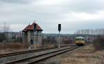 Ausfahrt der beiden Gleismesstriebwagen 726 002-9 + 725 002-0 in Laucha.