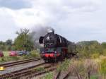 TG 50 3708-0 mit dem  SALZLAND-EXPRESS  von Sch�nebeck zum Winzerfest in Freyburg, bei der Ausfahrt in Laucha am 14.9.2008.