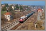 EBS 118 719-4 (auf erster Lastprobefahrt) + 118 757-4 mit dem DGS 95626 von Karsdorf nach Bitterfeld, am 19.02.2015 in Freyburg Bbf.