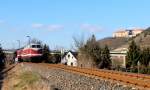 EBS 118 757-4 + 142 110-6 + 142 145-2 als Tfzf von Karsdorf nach Naumburg Hbf, am 25.02.2015 in Ni�mitz.