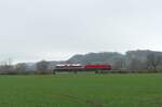 Am 25.01.2023 überführte die EBS 118 719-4 die FWK 156 001-0 auf der Unstrutbahn bei Roßbach (Naumburg) Richtung Naumburg (S).