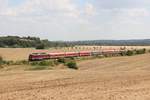 EBS 132 334-4 mit vier Triebwagen der BR 628 aus Ulm, am 17.07.2018 bei Kleinjena.
