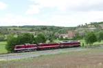 Am 06.07.2020 war die EBS 110 001 bei Balgstädt zusammen mit der 142 110 und der 132 334 nach Karsdorf unterwegs.
