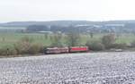 EBS 132 334-4 + 156 001-0 am 20.01.2023 bei Nißmitz auf der Fahrt nach Karsdorf.