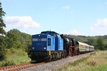 PRESS 204 022-2 + EMBB 52 8154-8 mit dem leeren Winzerfestsonderzug DLr 80578 von Freyburg zur Abstellung nach Karsdorf, am 08.09.2012 bei Balgstädt.