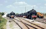 DR 01 005 + 95 1027-2 w�hrend der Feier zu  100 Jahre Rbd Erfurt  am 09.06.1982 im Bahnhof Erfurt West.