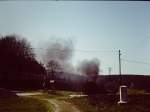 Eine unbekannte Dampflok mit einem G�terzug am 10.05.1980 bei Lauscha.