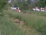 Ein DB Sicherungstechniker w�hrend eine Kontrolle gegen�ber dem Stellwerk Lw, im Bf Laucha; 26.05.2010
