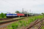 InfraLeuna 204 + DB 143 002-4 + MEG 604 + 03 1010 + 03 2155-4 + 52 8154-8 als  Wanderzirkus  nach der Zugvereinigung auf der Fahrt von Naumburg zum Bw Fest nach Weimar; 18.05.2012 (Foto: Torsten