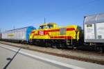 Die WFL 203 113-6 überführte am 13.05.2015 diese unbekannten neue MEG-Diesellok von der Innotrans in München Richtung Merseburg.