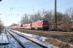 MEG 318 mit einigen Triebwagen der BR 628, am 22.01.2016 bei der Einfahrt in Naumburg Hbf.