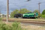 Timberrail Logistics 298 301 und EBS 202 738 rangieren am 24.05.2023 in Naumburg (S) Hbf.