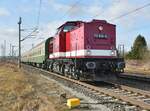 Nach den Einsätzen beim  Rodelblitz  überführte am 05.02.2024 die Triangula 112 646-5 die drei gliehenen Bom-Wagen als DLr 95470 von Eisenach zurück nach Chemnitz-Küchwald.