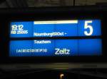 Zugzielanzeiger der eigentlich letzten RB von Nebra nach Zeitz, die jedoch witterungsbedingt ausgefallen ist.