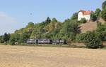 EBS 202 597-1 brachte am 20.08.2018 die beiden EBS E-Loks 140 772-2 + 140 789-9 von Naumburg Hbf nach Karsdorf.