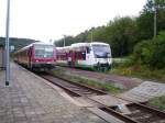 EB VT 009 nach der Ankunft als Sonderzug aus Erfurt, am 08.09.2007 im Bf Nebra.