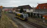 Burgenlandbahn 672 913  Der Querfurter  als RB 34871 von Wangen nach Naumburg Ost, bei der Durchfahrt im alten Freyburger Bahnhof am 12.03.2012.