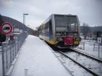 Burgenlandbahn 672 907 als RB nach Naumburg Ost, am 13.01.2013 am Hp Wangen.