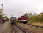 EBS 110 001-5 mit dem DPE 25298 aus Karsdorf, am 23.09.2018 in Naumburg Ost.