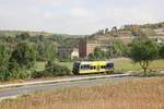 Burgenlandbahn 672 916 als RB 26871 von Wangen nach Naumburg Ost, am 20.08.2018 bei Balgstädt.
