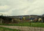 Ein VT 672 der Burgenlandbahn f�hrt als RB von Naumburg nach Nebra durch Ro�bach im Saaletal; 05.04.2008 (Foto: p.h.)
