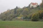 Burgenlandbahn 672 xxx als RB 34874 von Naumburg Ost nach Wangen, am 30.10.2014 bei Kleinjena.