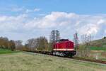 Am 18.04.2026 war die MaS Bahnconsult 112 481-7 auf der Unstrutbahn bei Balgst�dt mit leeren Containertragwagen Richtung Naumburg (S) Hbf unterwegs. (Foto: Wolfgang Krolop)