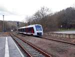 abellio 1648 407 als RB 80587 von Wangen nach Naumburg Ost, am 05.03.2019 bei der Einfahrt in Nebra.