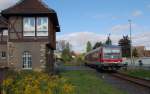 DB 628 609-0 als RB nach Naumburg Hbf, am 09.09.2006 bei der Einfahrt in Laucha.