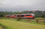 DB 642 195 + 642 724 als RB 34882 von Naumburg Ost nach Nebra, am 14.09.2014 bei Zingst.