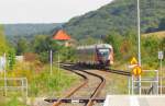 DB 642 156 als RB 34881 von Nebra nach Naumburg Ost, am 12.09.2015 bei der Ausfahrt in Laucha.