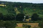DWA LVT/S Burgenlandbahn DB 672 915-5 als RB 34872 Naumburg Ost - Wangen (Unstrut) auf der Br�cke zwischen Naumburg und Kleinjena, fotografiert von der Stra�enbr�cke der Ro�bacher Stra�e aus am