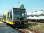 Burgenlandbahn 672 910-7 als RB 25980 von Naumburg Ost nach Nebra, am 13.05.2008 in Karsdorf.