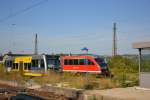 DB 642 632 und Burgenlandbahn 672 911 als Reservefahrzeuge wegen dem Freyburger Winzerfest, am 07.09.2013 abgestellt in Naumburg Hbf.