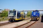 Burgenlandbahn 672 917 als RB 34870 von Naumburg Ost nach Wangen und InfraLeuna 210 am 16.05.2014 in Karsdorf Bbf.