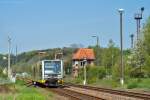 Burgenlandbahn 672 917 + 672 902 als RB 34871 von Wangen nach Naumburg Ost, am 05.05.2013 im ehemaligen Bf Vitzenburg.