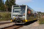 Burgenlandbahn 672 908 + 672 907 als RB 34873 von Ro�leben nach Naumburg Ost, am 03.10.2012 in Freyburg Bbf.